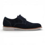 Heren Derby schoenen met gladde neus van marineblauw suède leer