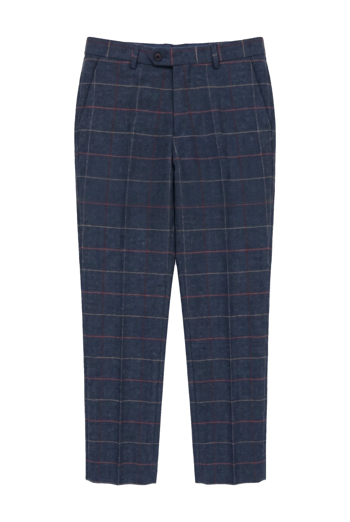 Heren marineblauwe wijnbroek met visgraatmotief, vintage nieuw van Marc Darcy