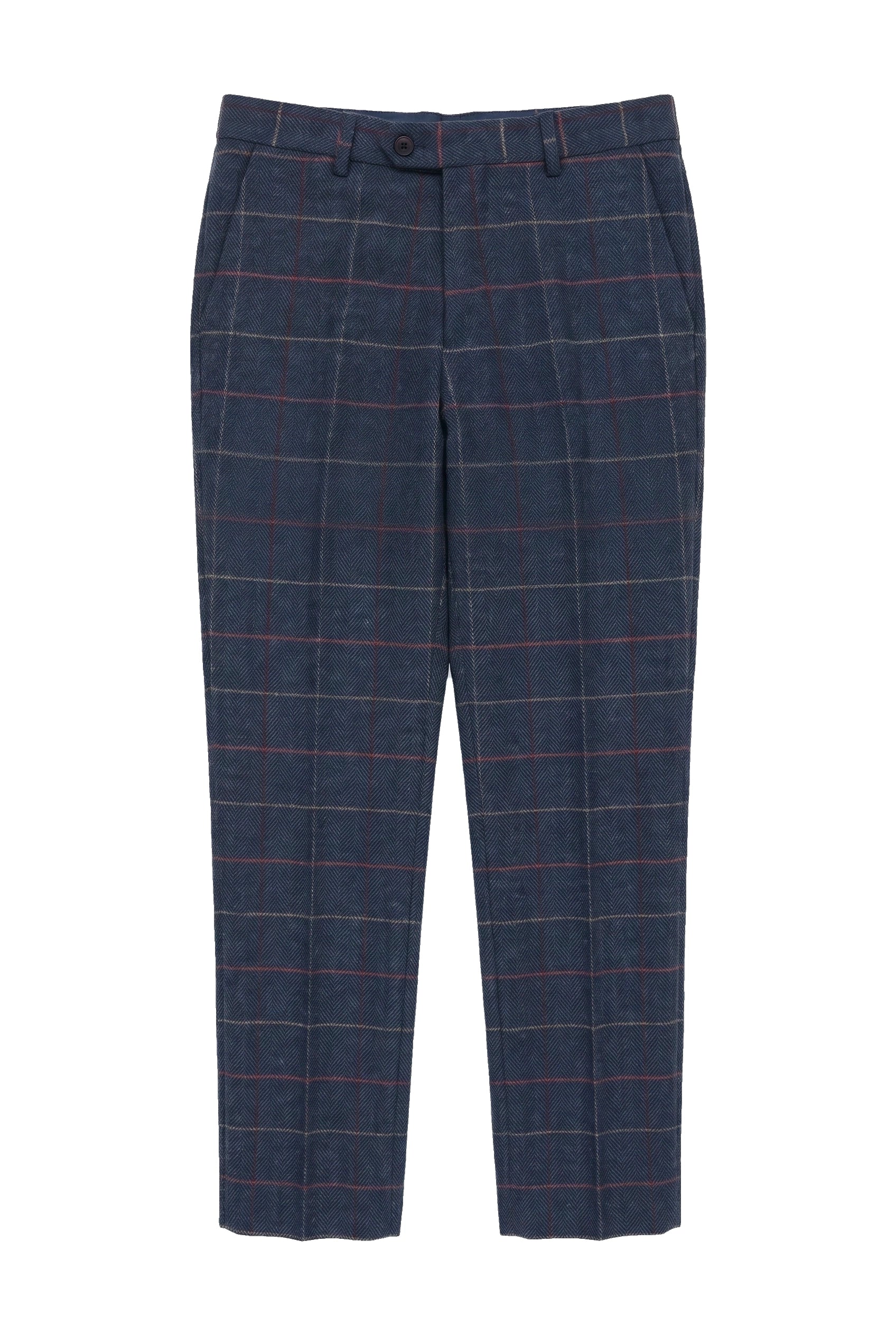 Heren marineblauwe wijnbroek met visgraatmotief, vintage nieuw van Marc Darcy