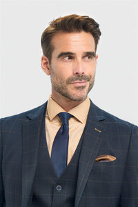 Heren marineblauwe geruite blazer met getailleerde pasvorm