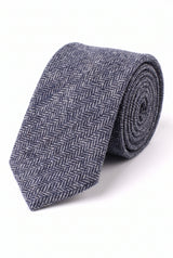 Marineblauwe stropdas van wolmix tweed voor heren