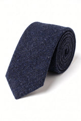 Marineblauwe stropdas van wolmix tweed voor heren