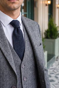 Marineblauwe stropdas van wolmix tweed voor heren