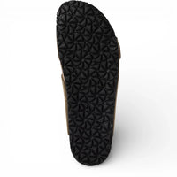 Olijfgroene leren instapslippers voor heren met voetbed.
