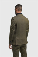 Heren olijfgroene tweed visgraatblazer