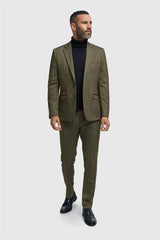 Heren olijfgroene tweed visgraatblazer