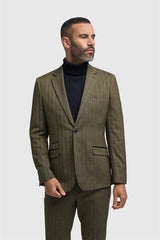 Heren olijfgroene tweed visgraatblazer