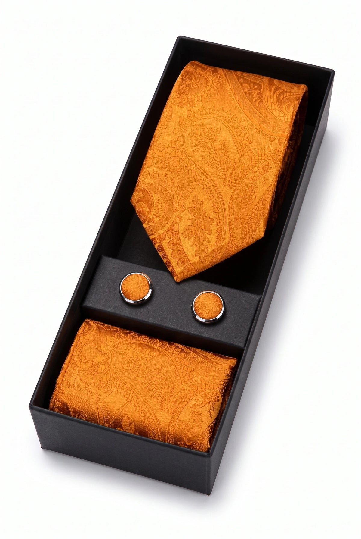 Cadeauset met oranje paisley stropdas voor heren