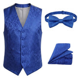 Herenset met paisleyprint, bestaande uit een 3-delige set met vlinderdas, zakdoek en vest - Blauw