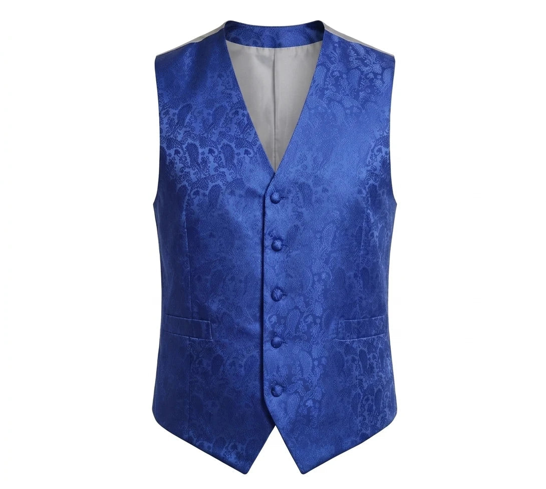 Herenset met paisleyprint, bestaande uit een 3-delige set met vlinderdas, zakdoek en vest - Blauw