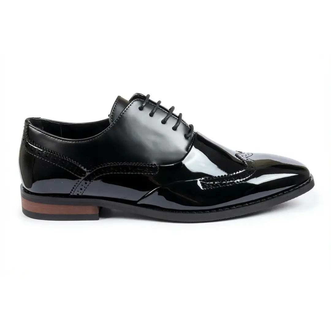 Oxford-schoenen met vleugelneus voor heren, gemaakt van lakleer van PU-kunststof.