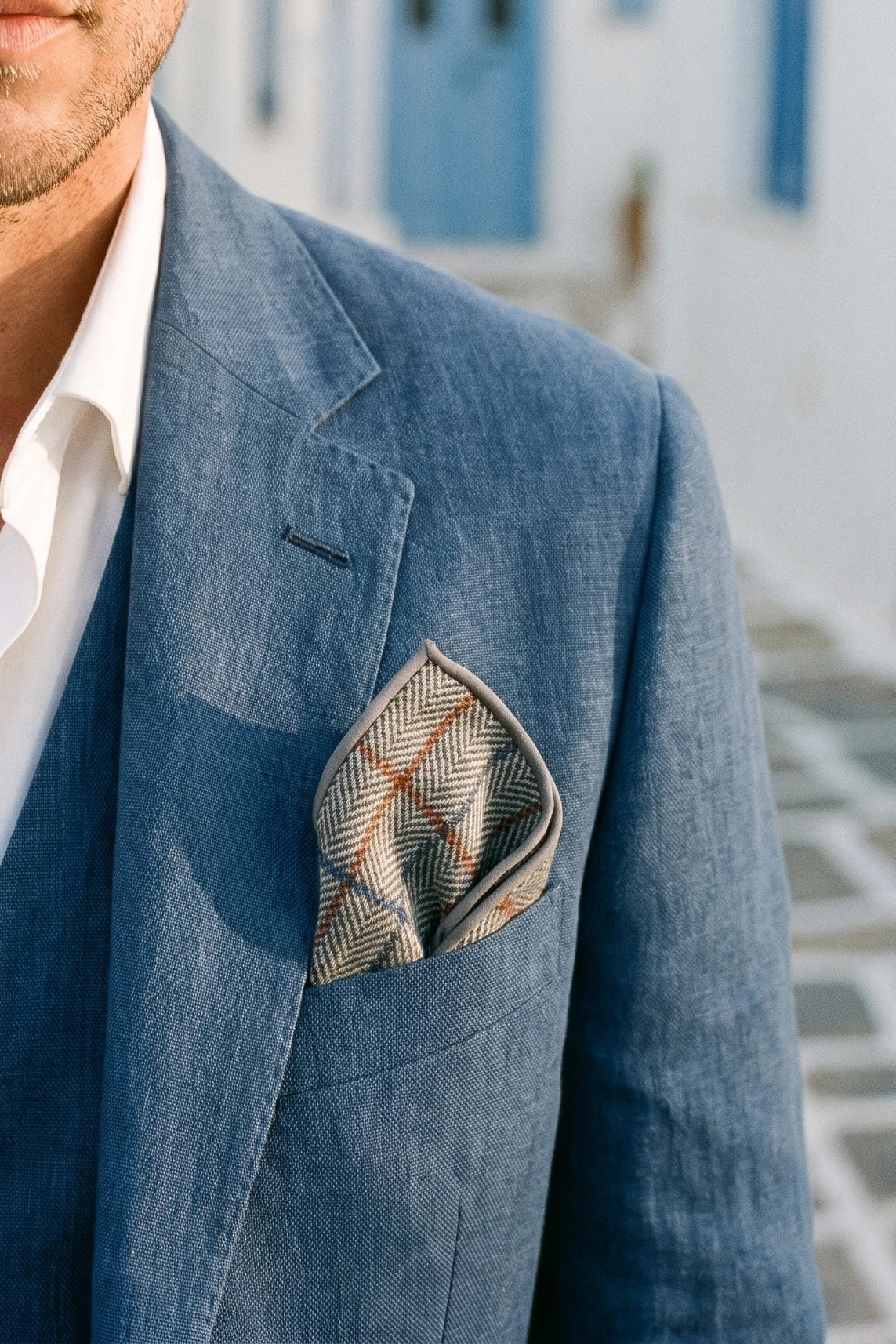 Herenpochet van zilverkleurige tweed