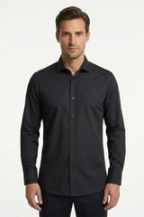 Slim fit overhemd met lange mouwen en knoopsluiting voor heren - Zwart