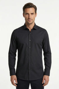 Slim fit overhemd met lange mouwen en knoopsluiting voor heren - Zwart