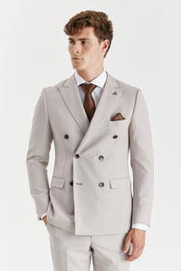 Heren Stone Birdseye Double Breasted Blazer
