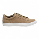 Casual sneakers voor heren van suède leer met vetersluiting, steengrijs van kleur.