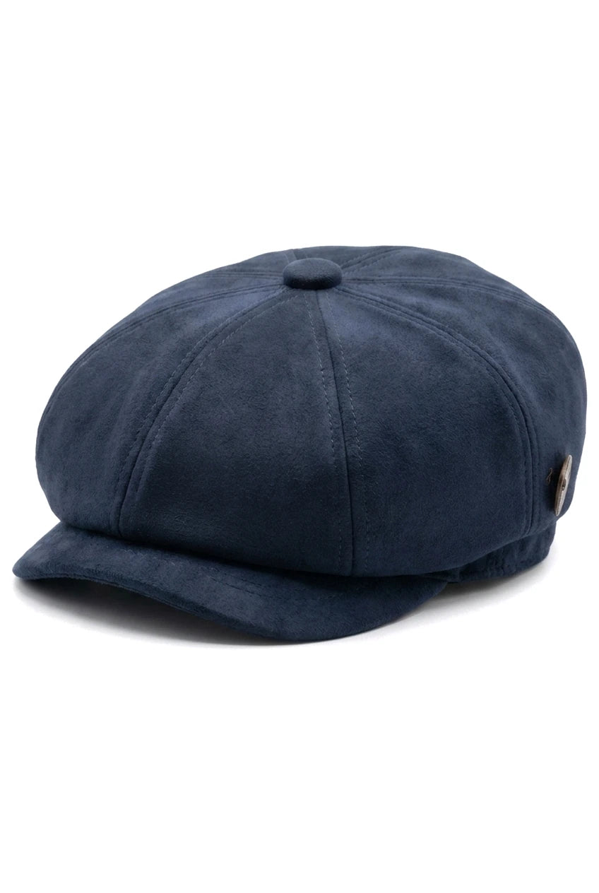 Vintage suède 8-panel klassieke Gatsby Baker Boy pet voor heren - Marineblauw