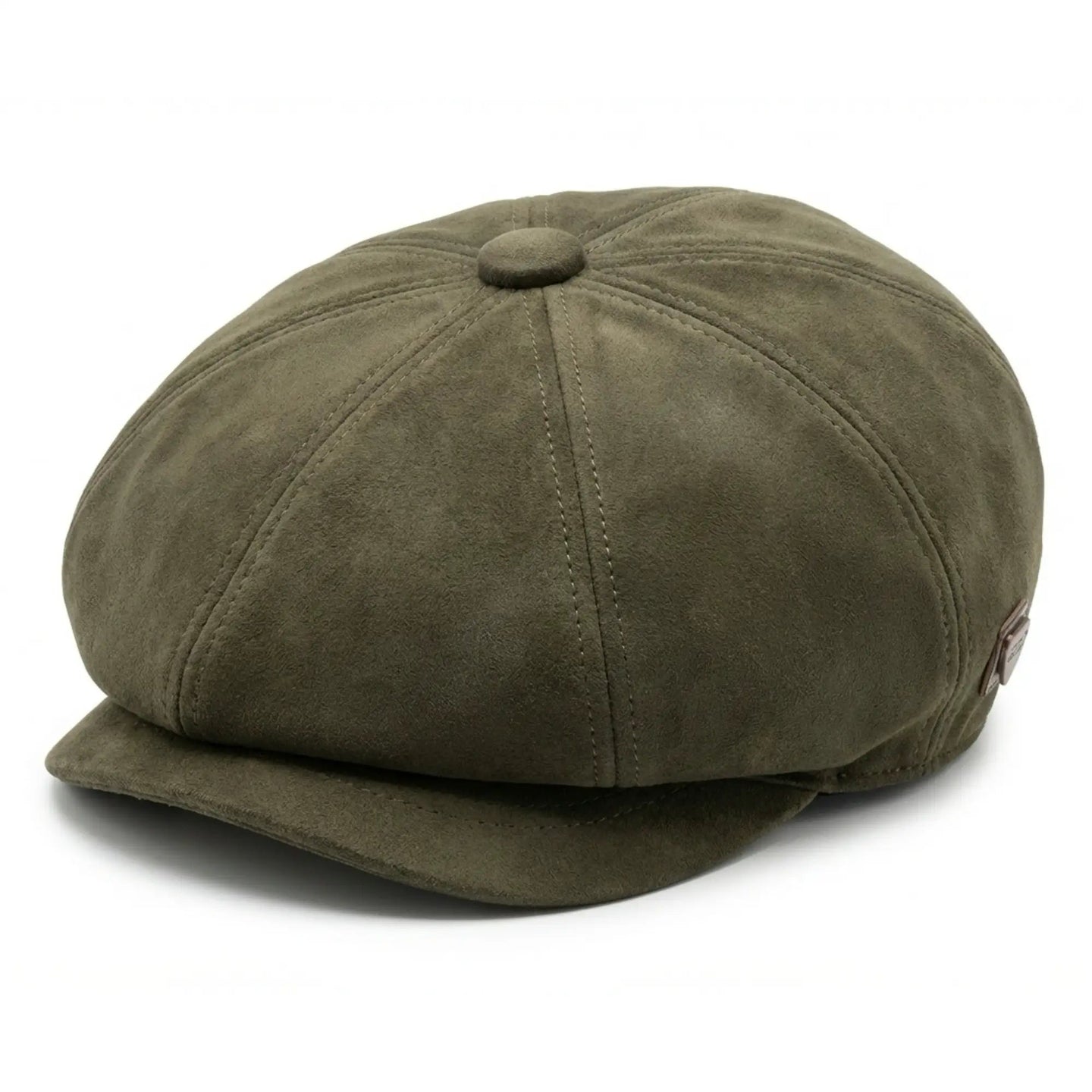 Vintage suède 8-panel klassieke Gatsby Baker Boy pet voor heren - Olijfgroen