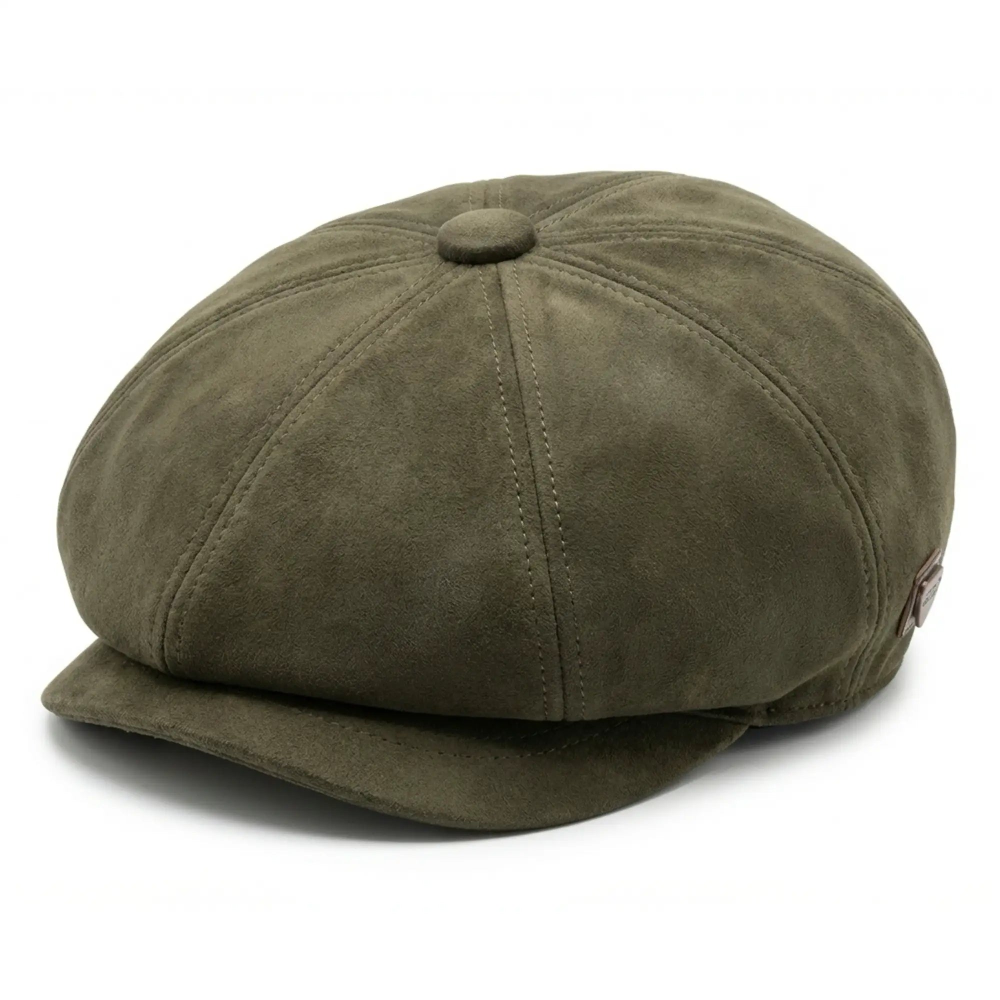 Vintage suède 8-panel klassieke Gatsby Baker Boy pet voor heren - Olijfgroen