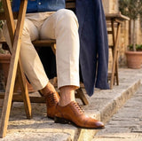 Herenschoenen van lichtbruin leer met neuskap (Oxford-model)
