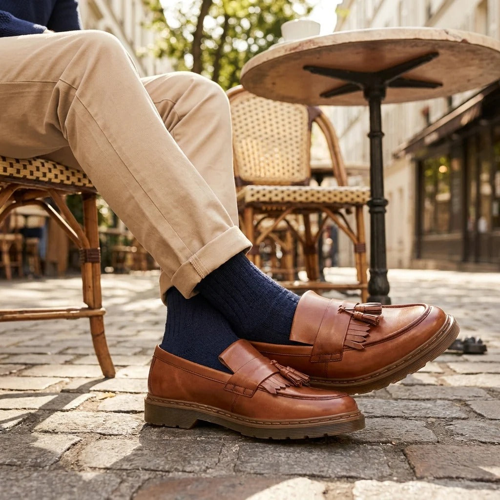 Heren loafers van bruin leer met dikke zool en kwastjes