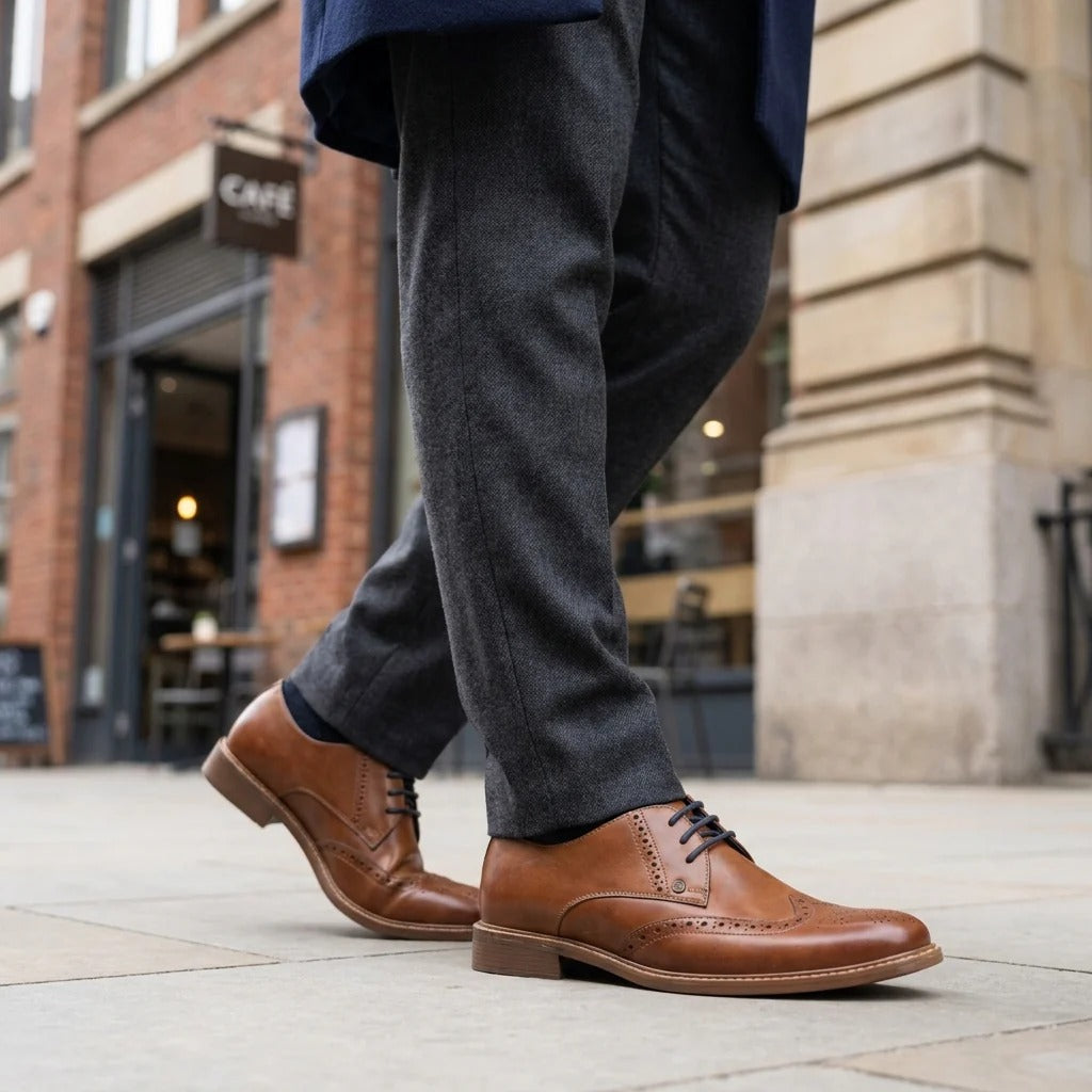 Bruine leren wingtip Oxford brogue nette schoenen voor heren