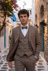 Taupekleurige tweed vlinderdas voor heren