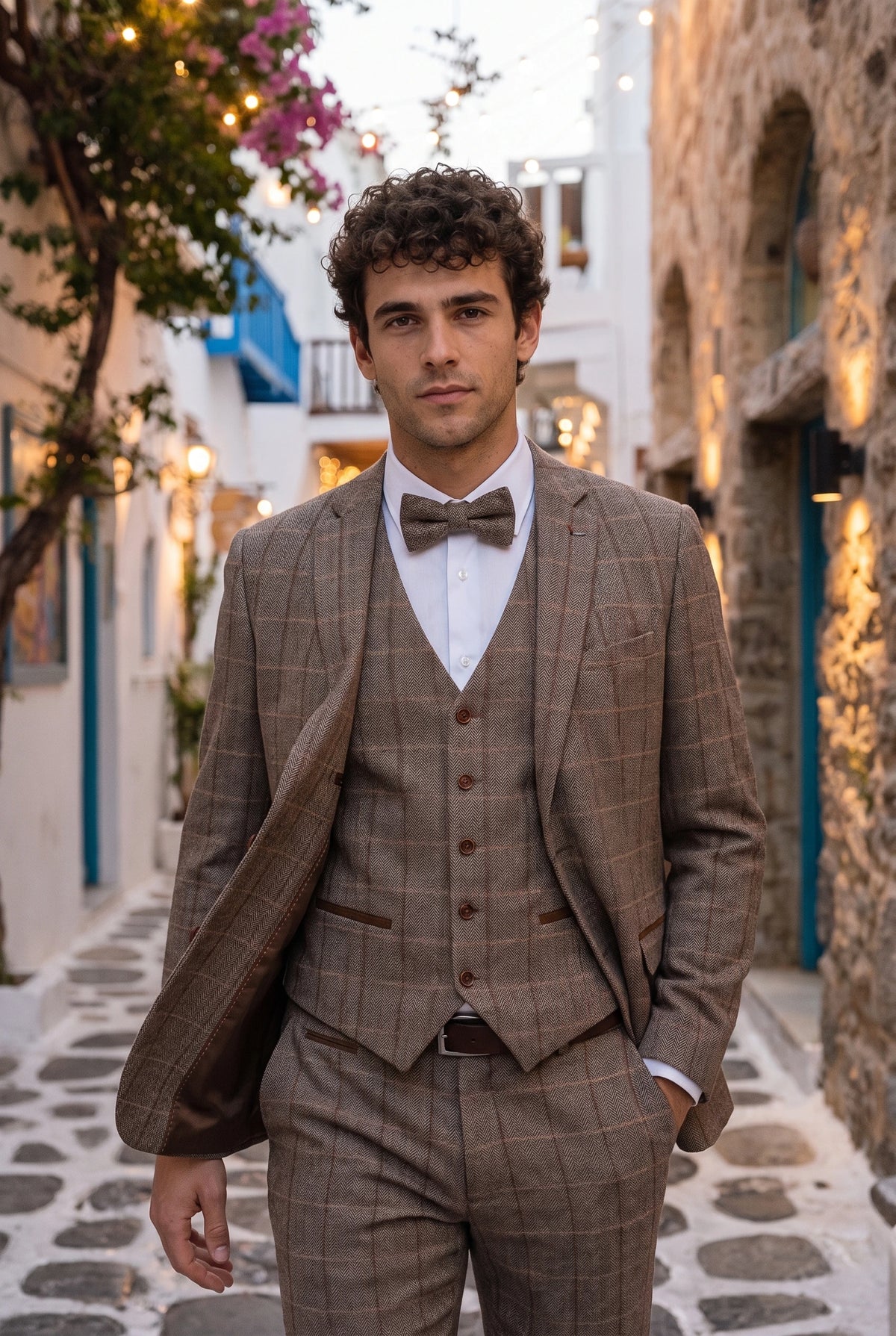 Taupekleurige tweed vlinderdas voor heren
