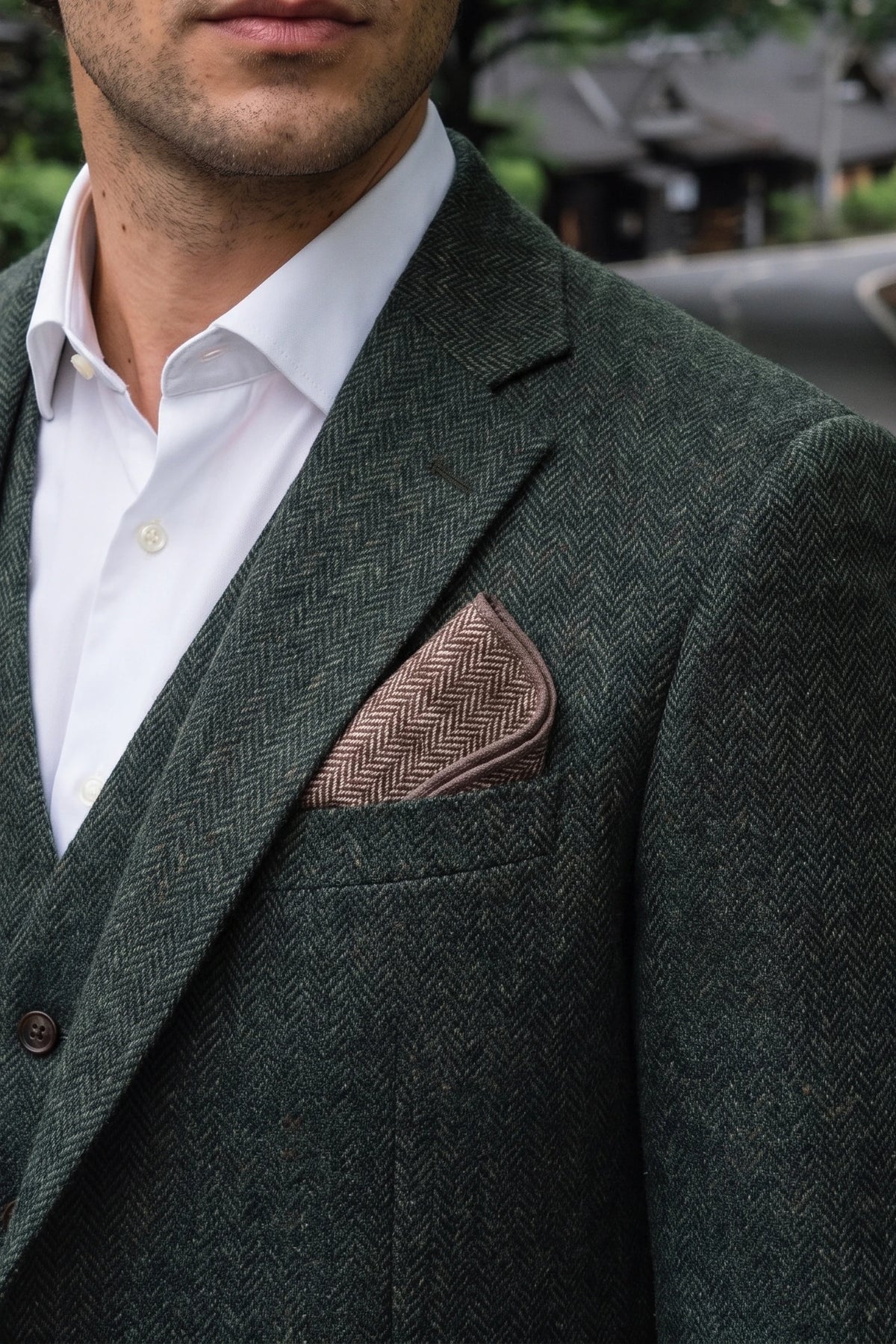 Herenpochet van taupekleurige tweedwolmix
