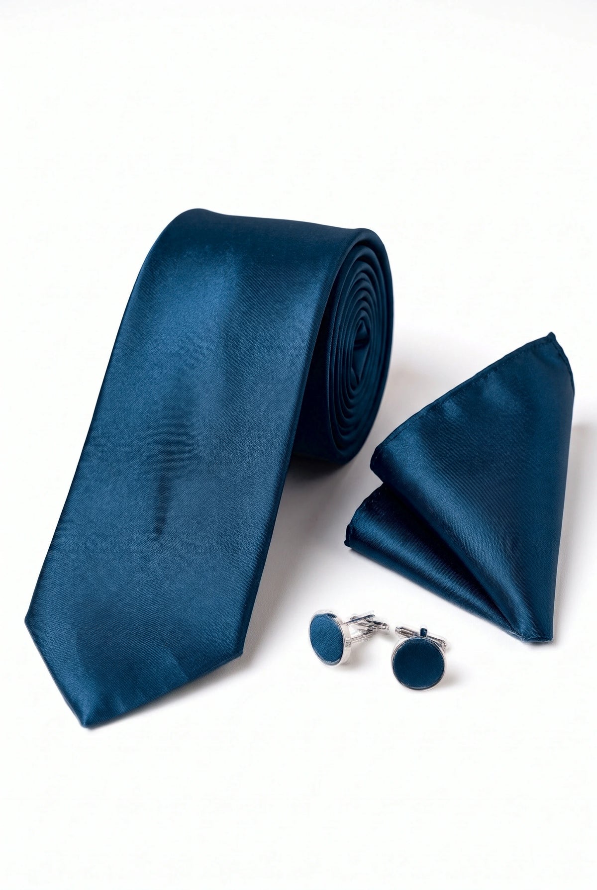 Heren stropdasset in turquoise met pochet en manchetknopen