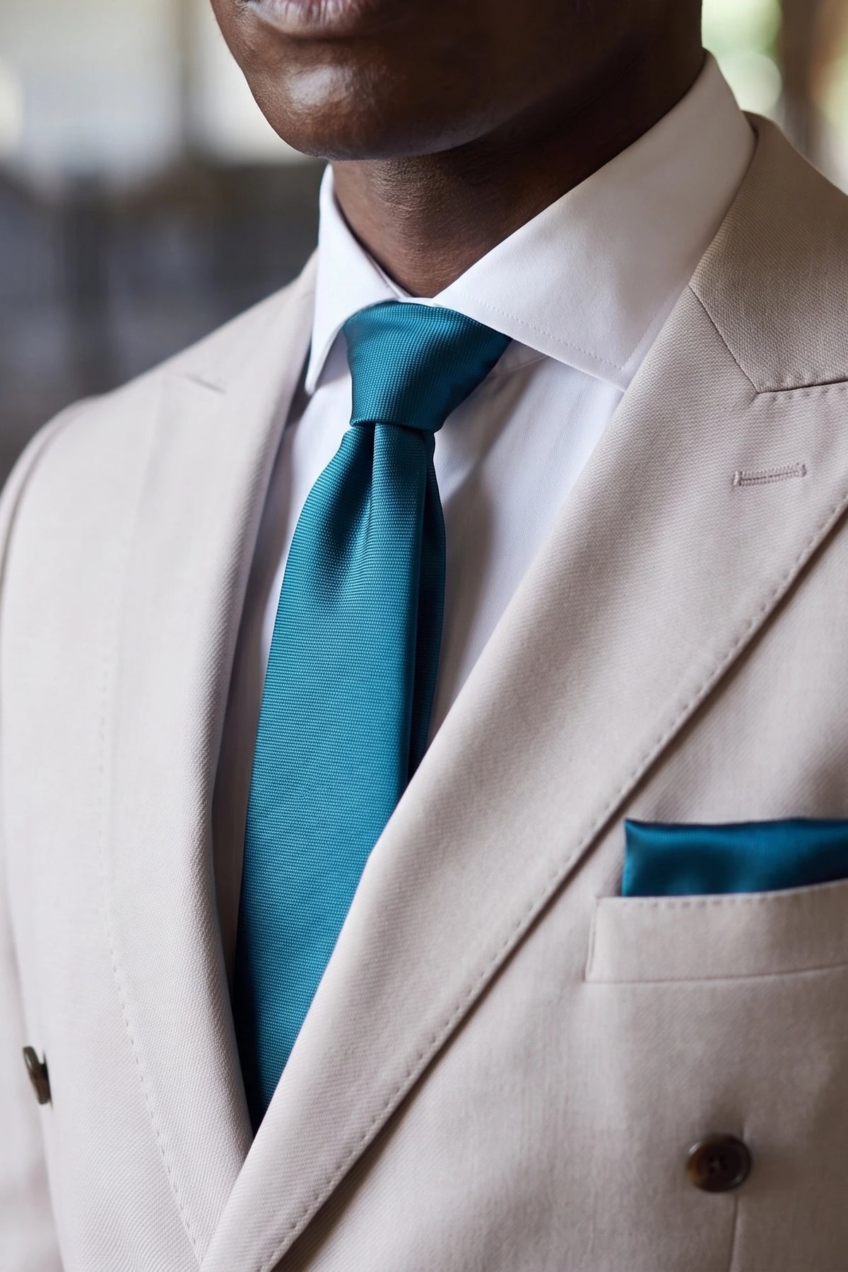 Heren stropdasset in turquoise met pochet en manchetknopen