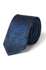 Herenstropdas met vierkante zak en formele bloemenprint - marineblauw