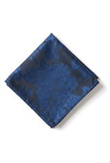 Herenstropdas met vierkante zak en formele bloemenprint - marineblauw