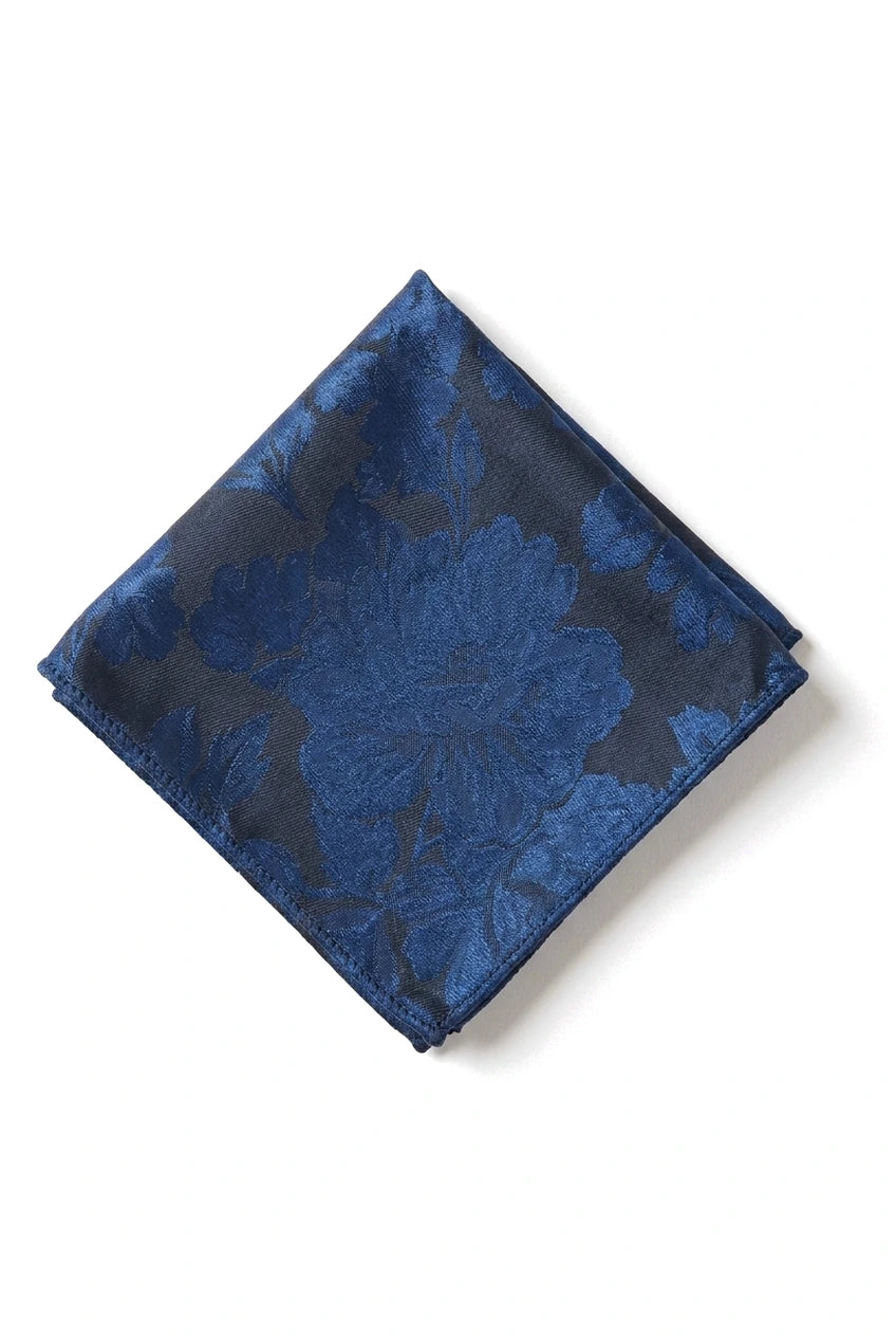 Herenstropdas met vierkante zak en formele bloemenprint - marineblauw