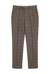 Dx-7 - Heren Tweed Geruite Broek Herringbone Tan Bruin Regular