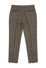 Dx-7 - Heren Tweed Geruite Broek Herringbone Tan Bruin Regular