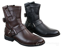 Mens Zip Punk Rock Goth Emo Ankle Boots Brown Black Leather Buckle
