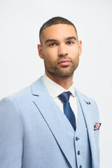 Heren 3-delig pak lichtblauw zomer linnen op maat bruiloft gala klassiek