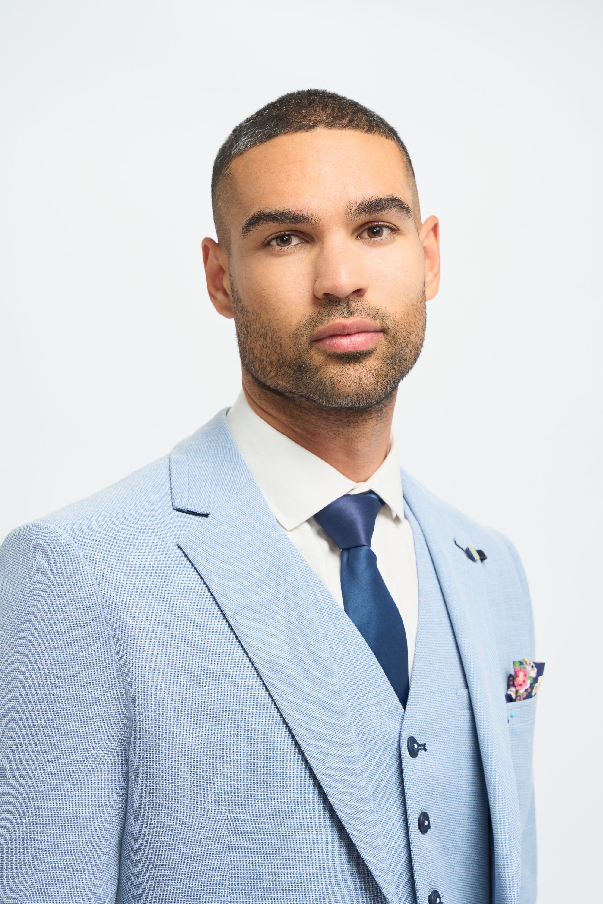 Heren 3-delig pak lichtblauw zomer linnen op maat bruiloft gala klassiek