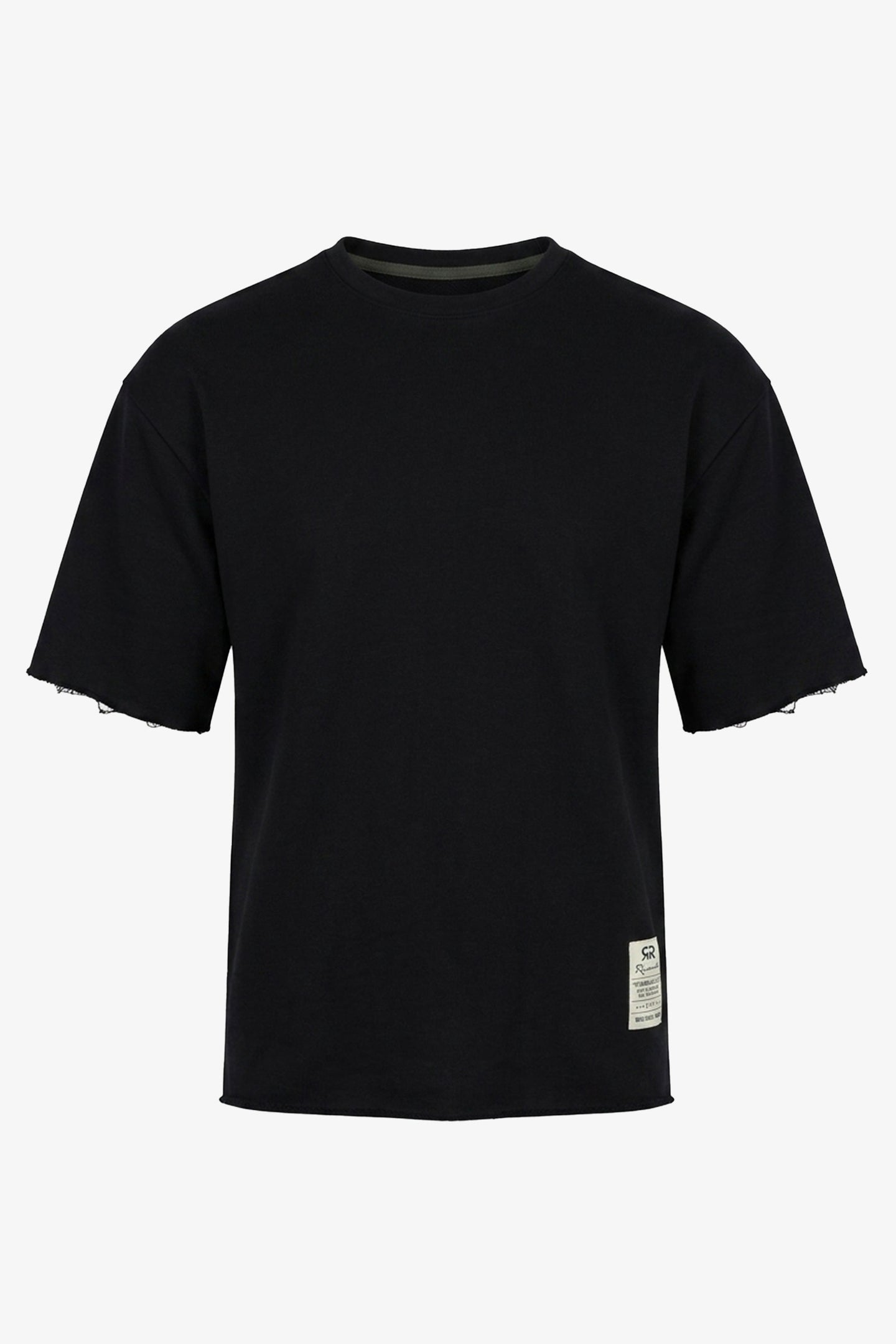 Donkerblauw heren T-shirt met relaxte pasvorm, onafgewerkte randen, katoenmix, ronde hals.