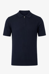 Marineblauwe gebreide polo met rits voor heren