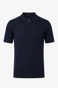 Marineblauwe gebreide polo met rits voor heren