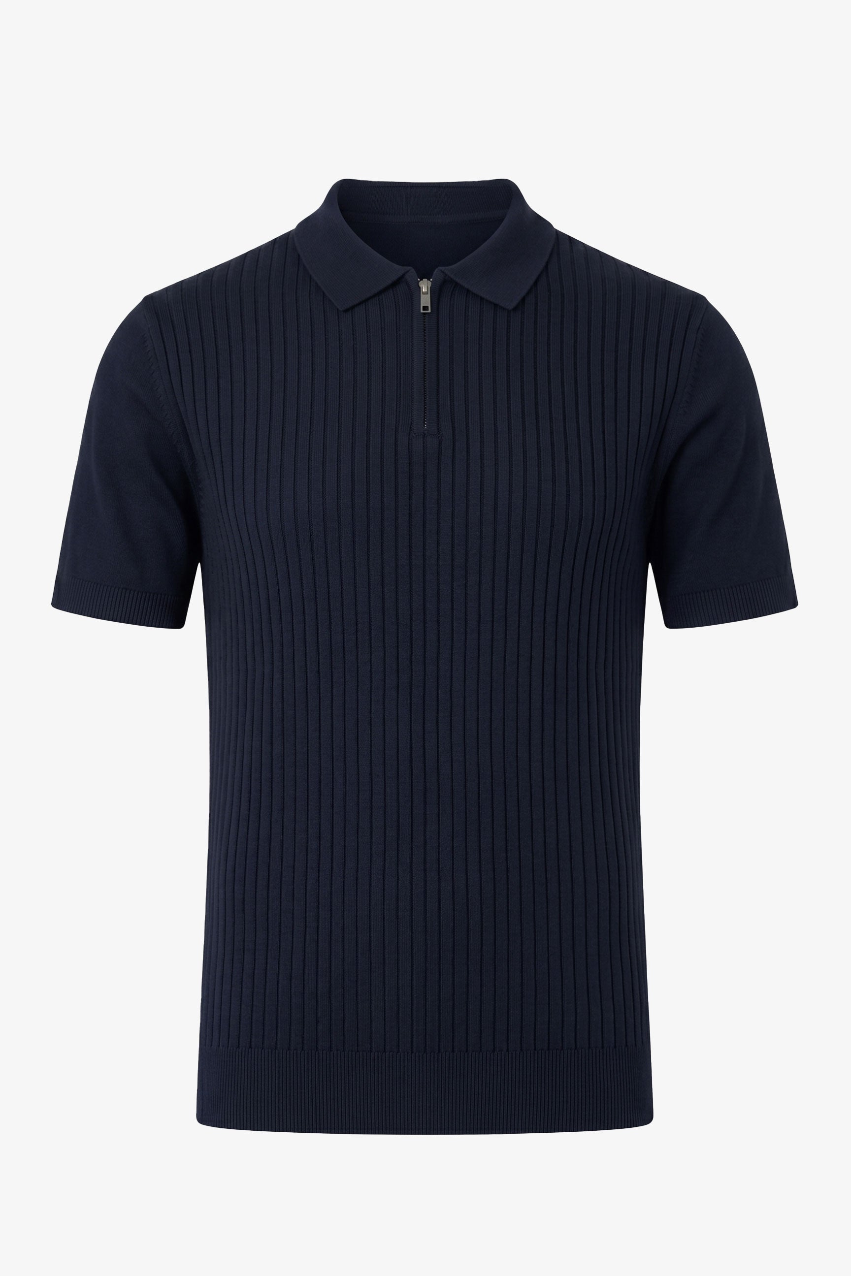 Marineblauwe gebreide polo met rits voor heren