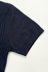 Marineblauwe gebreide polo met rits voor heren