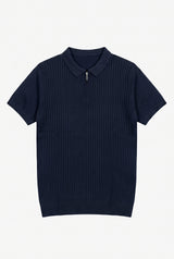 Marineblauwe gebreide polo met rits voor heren