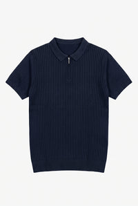 Marineblauwe gebreide polo met rits voor heren