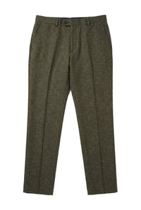 Oscar - Heren olijfgroene wolmix tweed broek