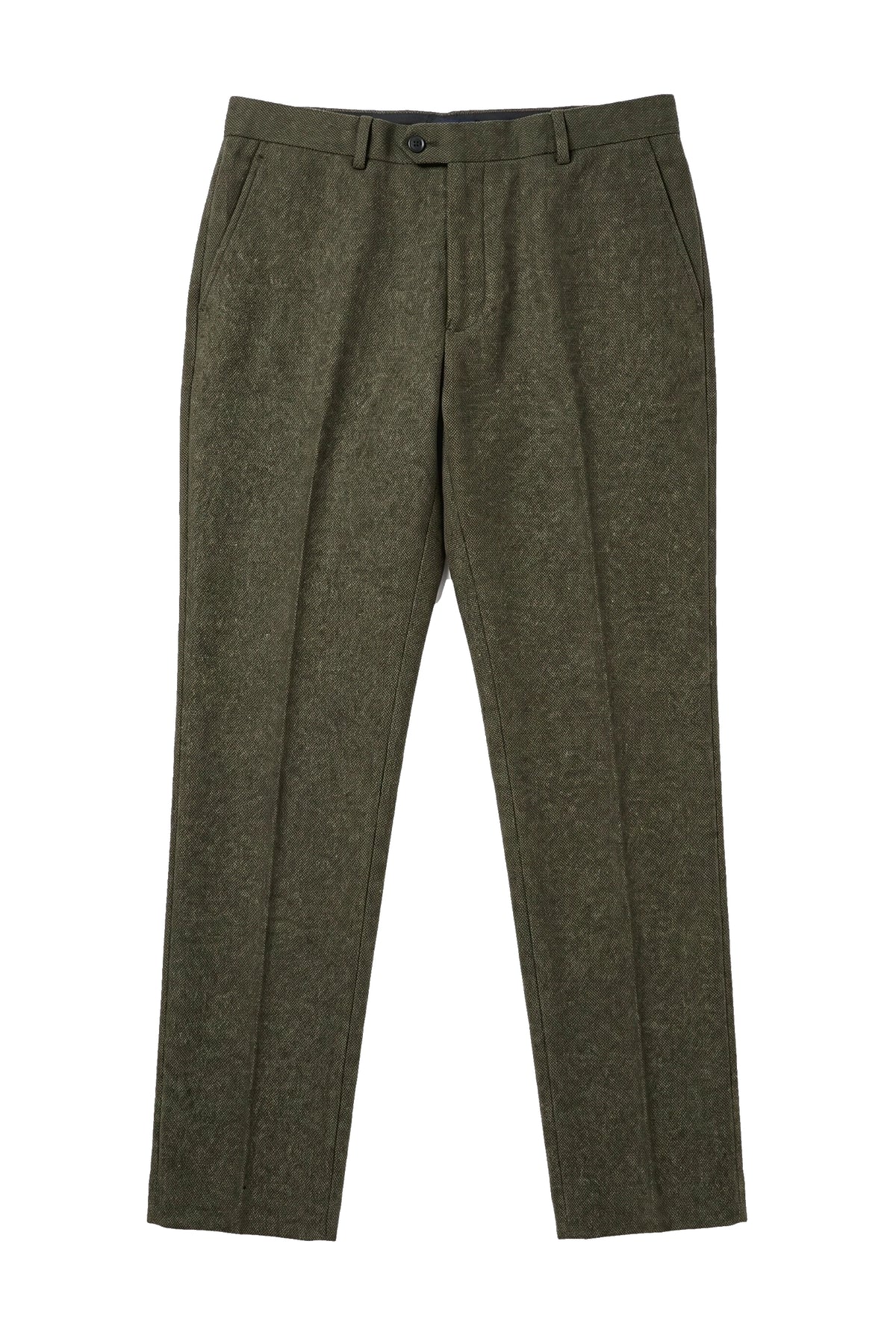 Oscar - Heren olijfgroene wolmix tweed broek