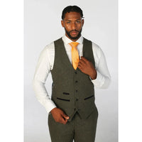 Oscar - Men's 3 Piece Olive Green Wool Blend Tweed Suit