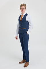 Scott heren blauw 3-delig tweed geruit pak